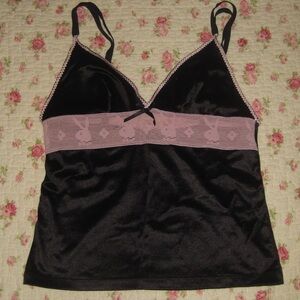 Playboy nylon babydoll Tank Top with pink bunny trim